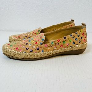Vaneli Sport Niobe Tan Multicolored Cork Espadrille Flats Womens 8M Sequins Dots